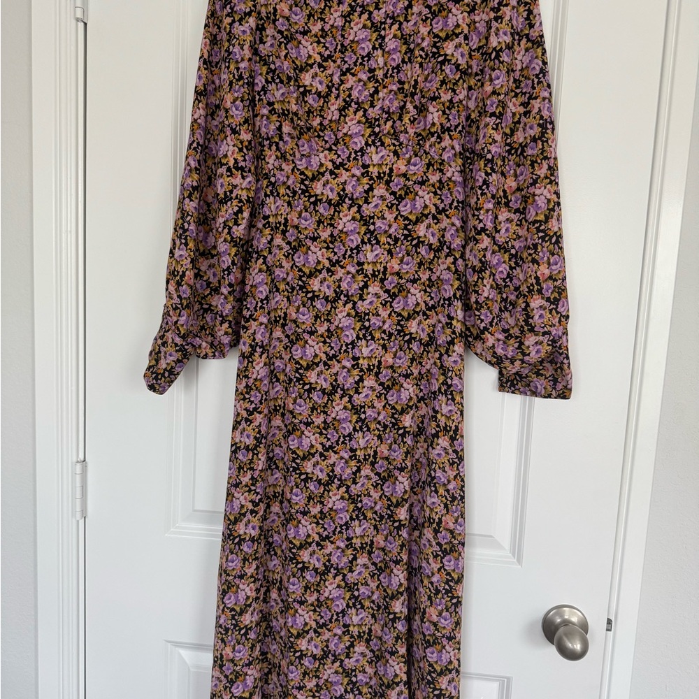 Floral Long Sleeve Dress - Purple and Black